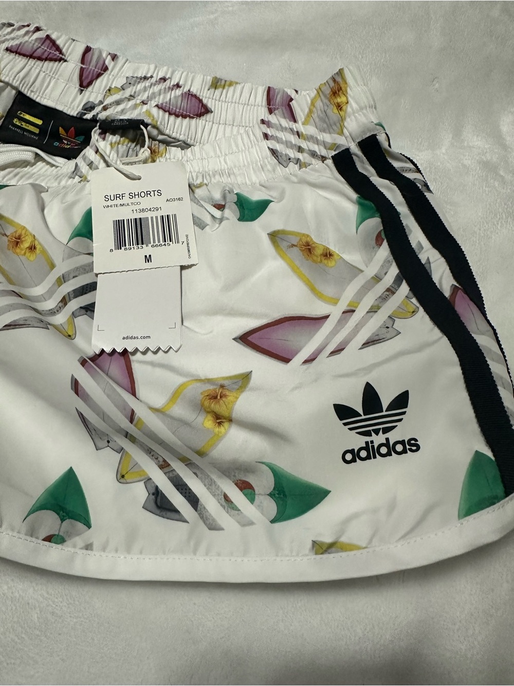 adidas Originals White Surfboard Print Women's Shorts - Picture 3 of 9